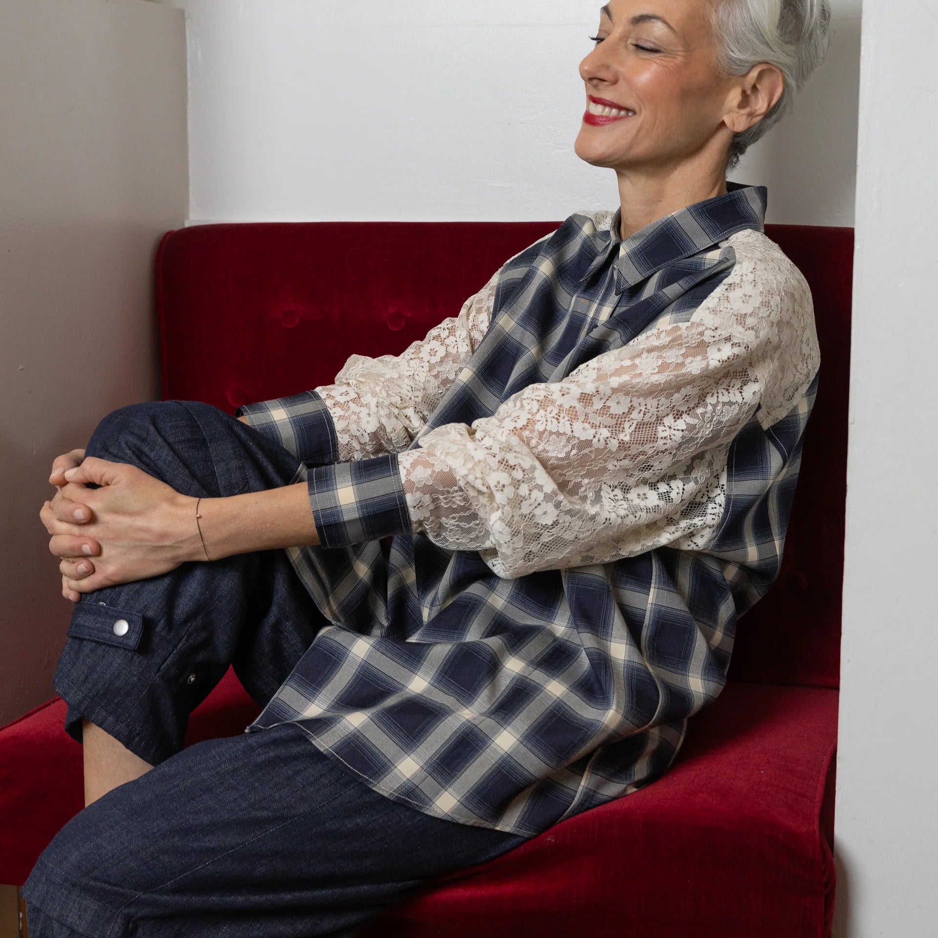 M.A. Dainty Cupido Plaid Lace Shirt