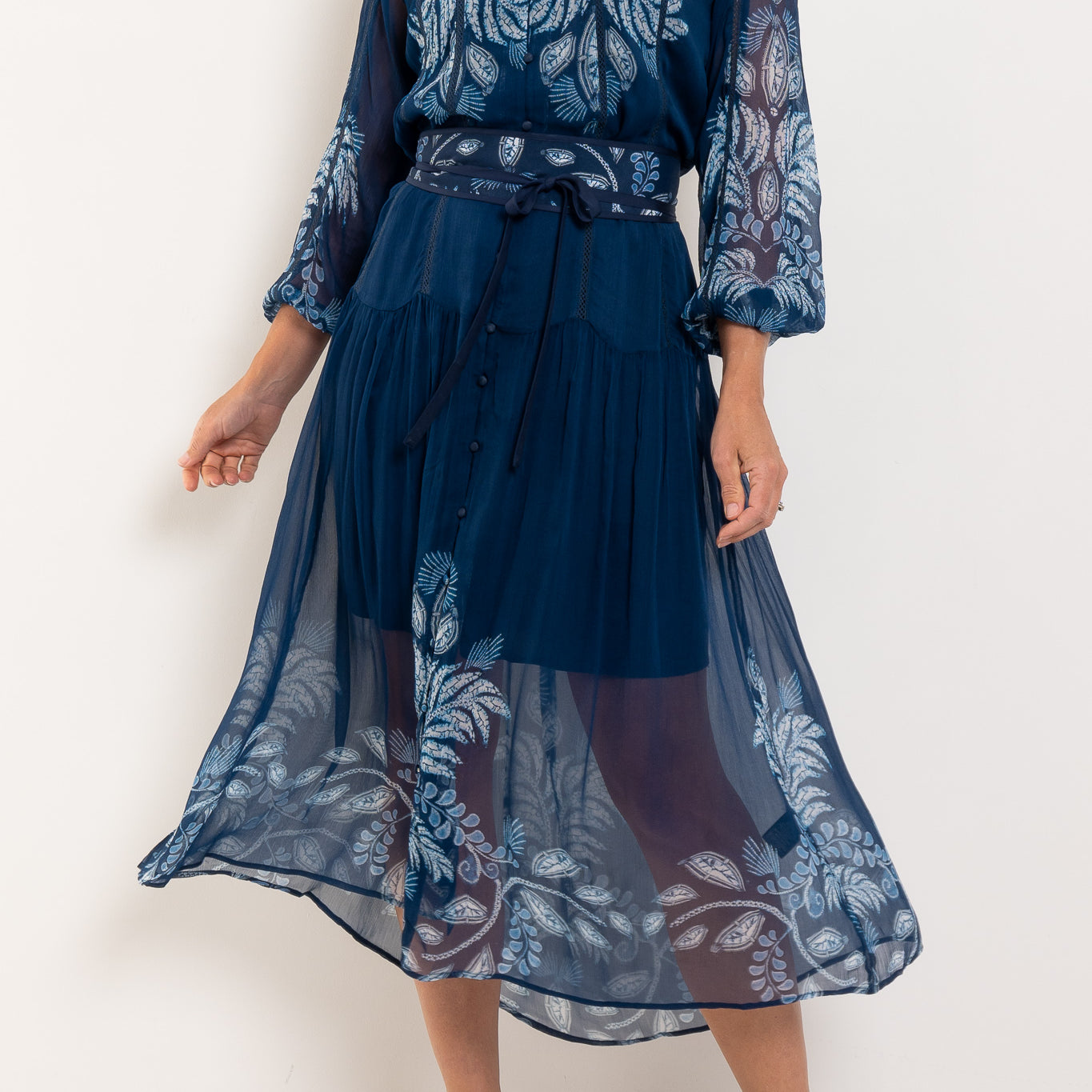 Once Was Sloane Moonlit Batik Print Chiffon Dress