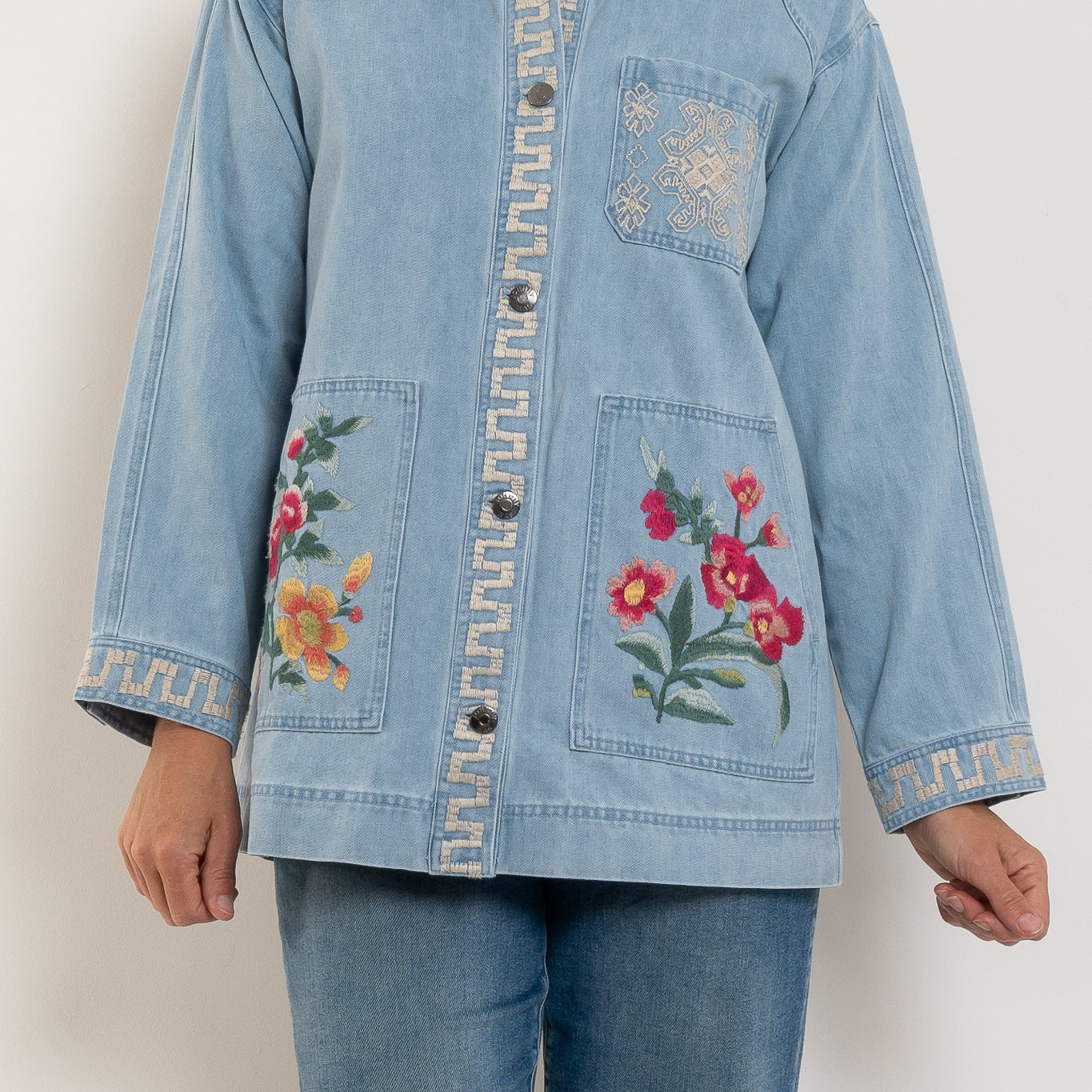 Johnny Was Oversized Denim Trucker Jacket Sunnie