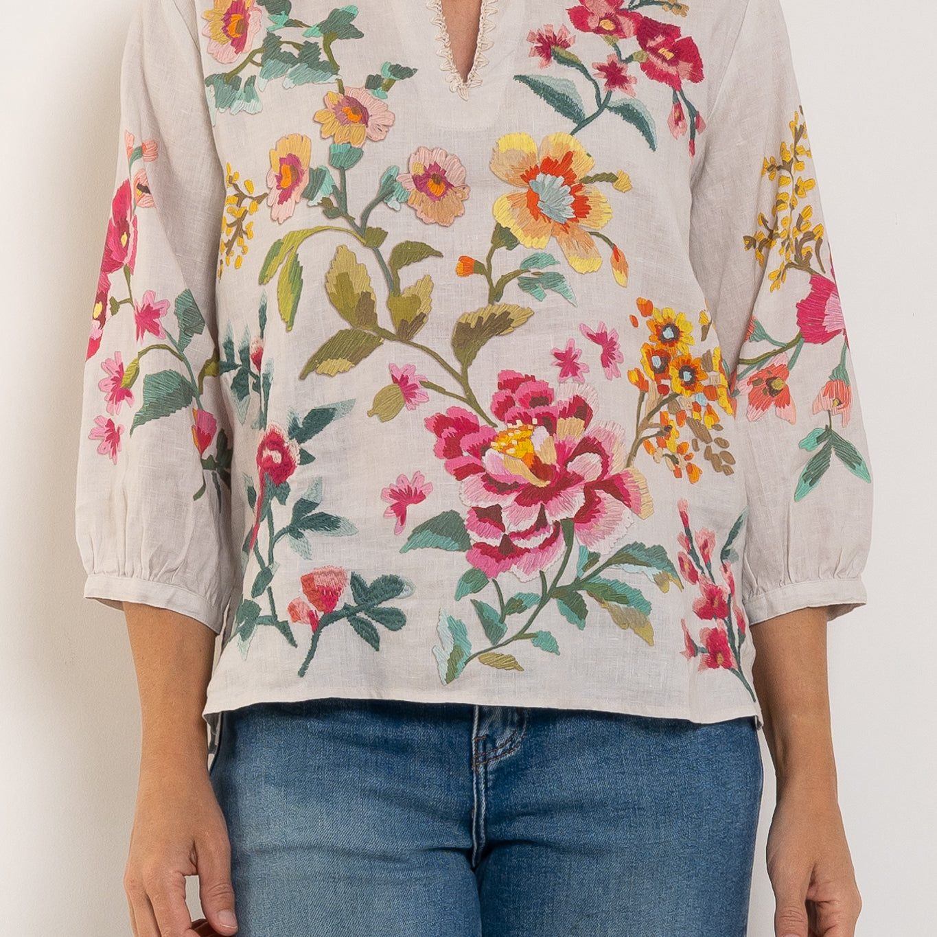 Johnny Was Split Neck Blouse Miraze