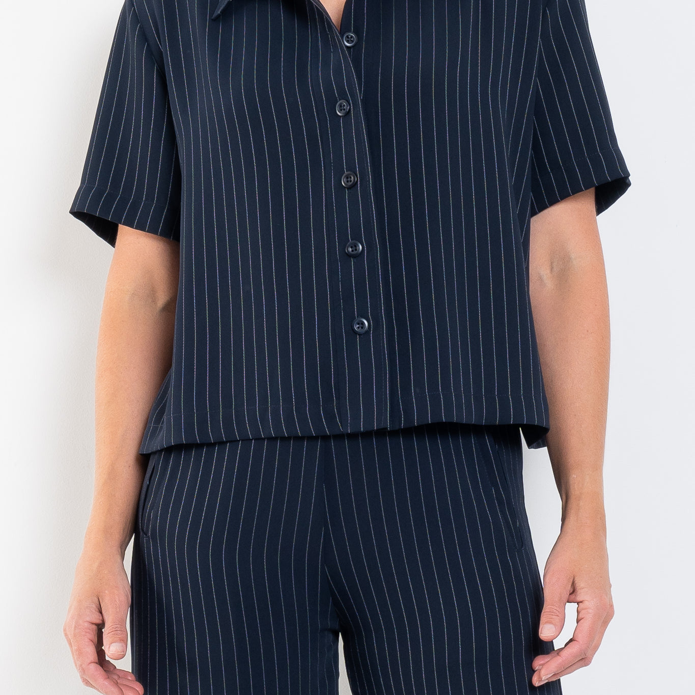 Mela Purdie Crop Shirt Suit Stripe