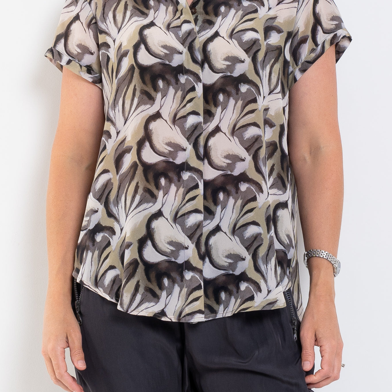 Mela Purdie Soft Stand Shirt Bayleaf Print Silk