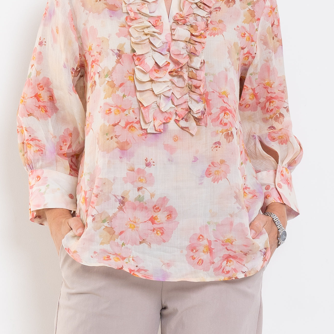 Mela Purdie Ruffle Resort Top Misty Floral Linen Voile