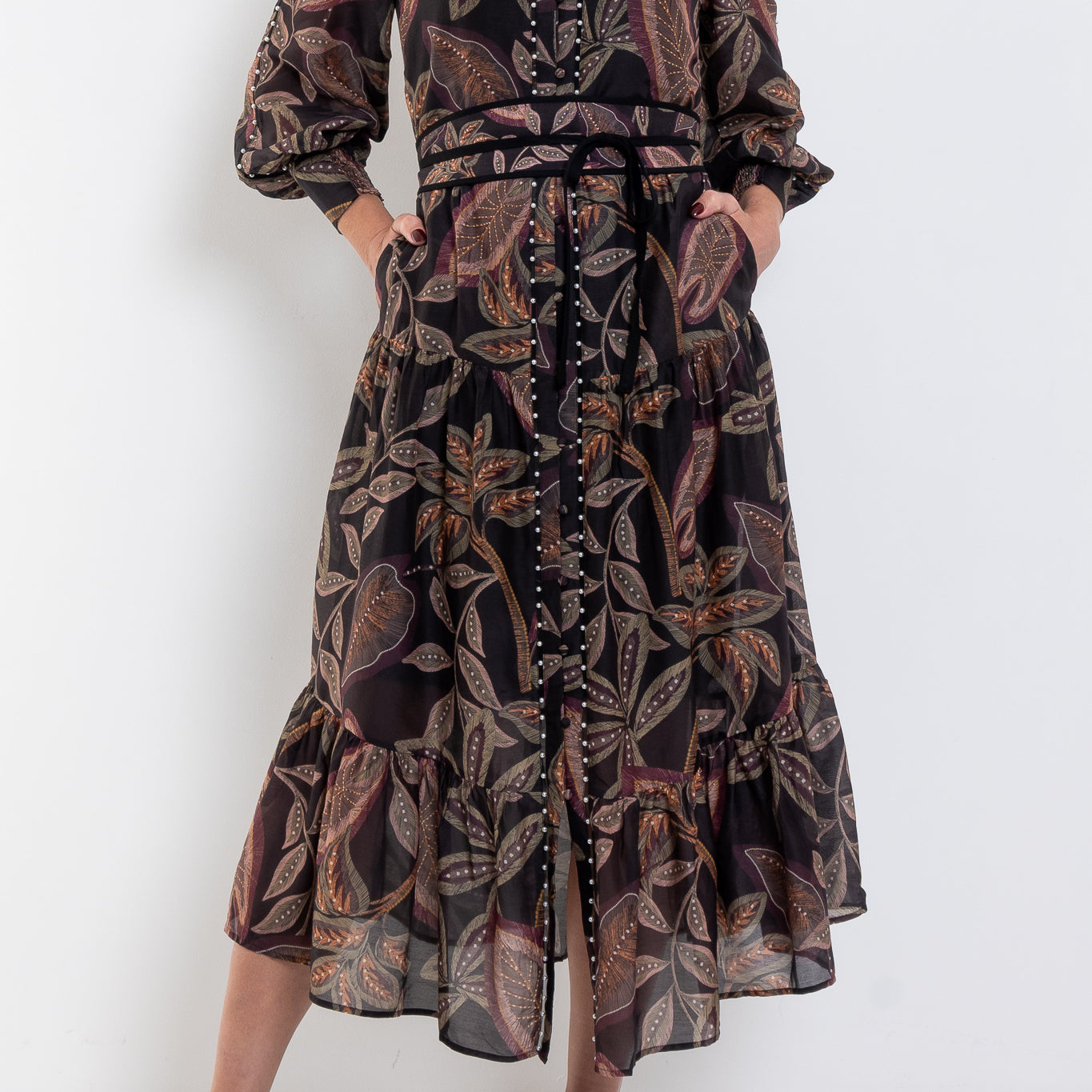 Once Was Wanderlust Pearl Embellished Cotton Silk Dress