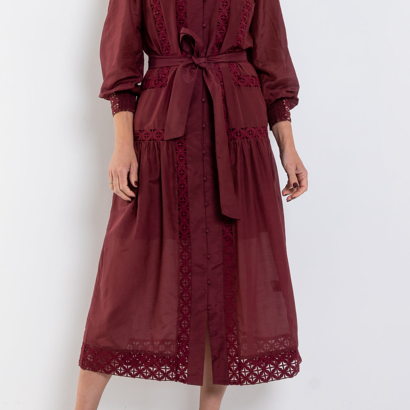 Once Was Cascadian Cotton Silk Lace Detail Maxi Dress