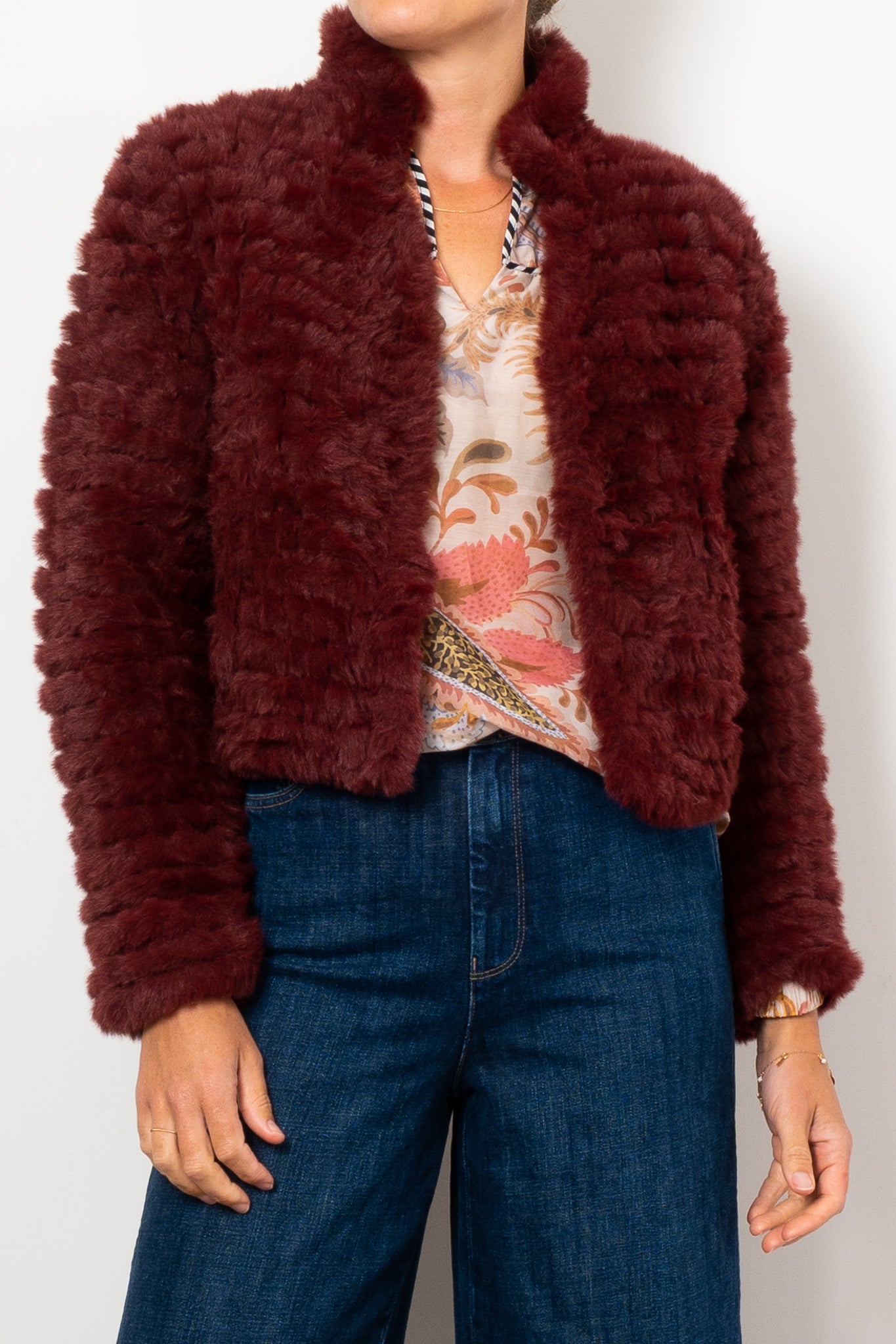 Once Was Altair Faux Fur Knitted Bomber