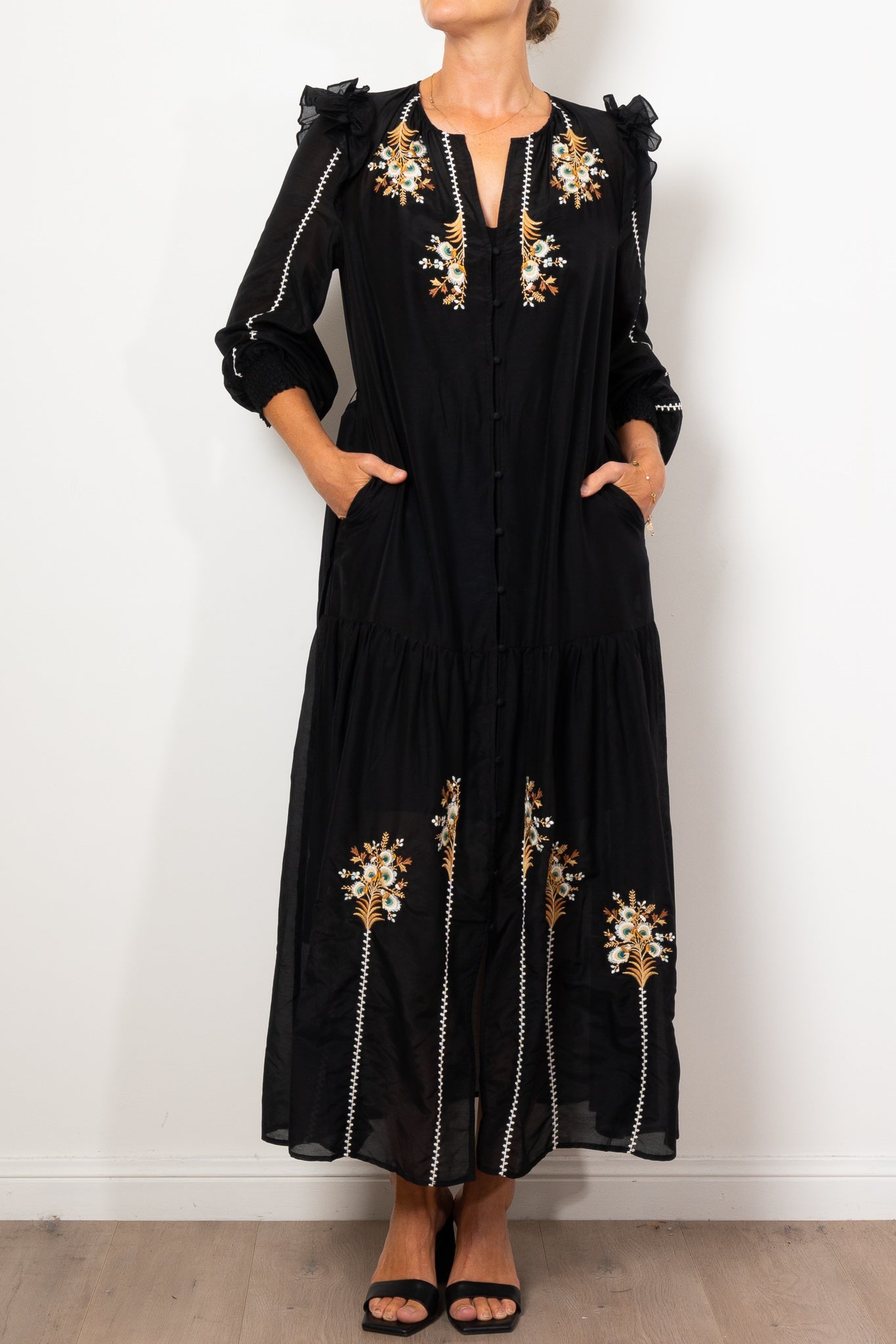 Once Was Embroidered Cotton Silk Maxi Dress
