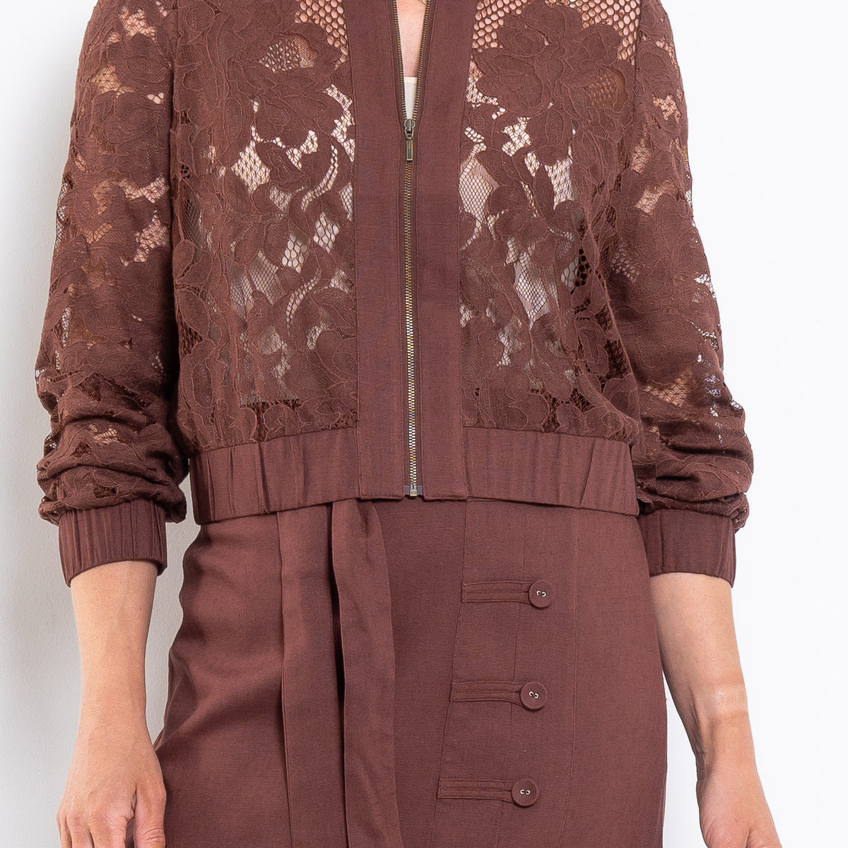 Once Was Solene Cotton Blend Lace Bomber