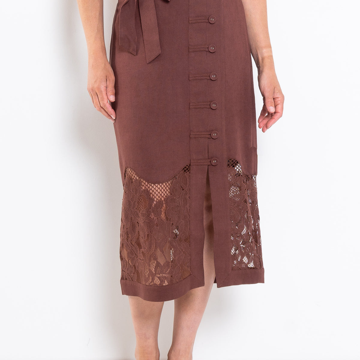 Once Was Solene Linen Viscose Lace Midi Skirt