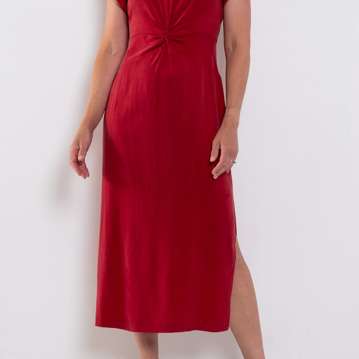 Once Was Geneva Cupro Twist Detail Midi Dress