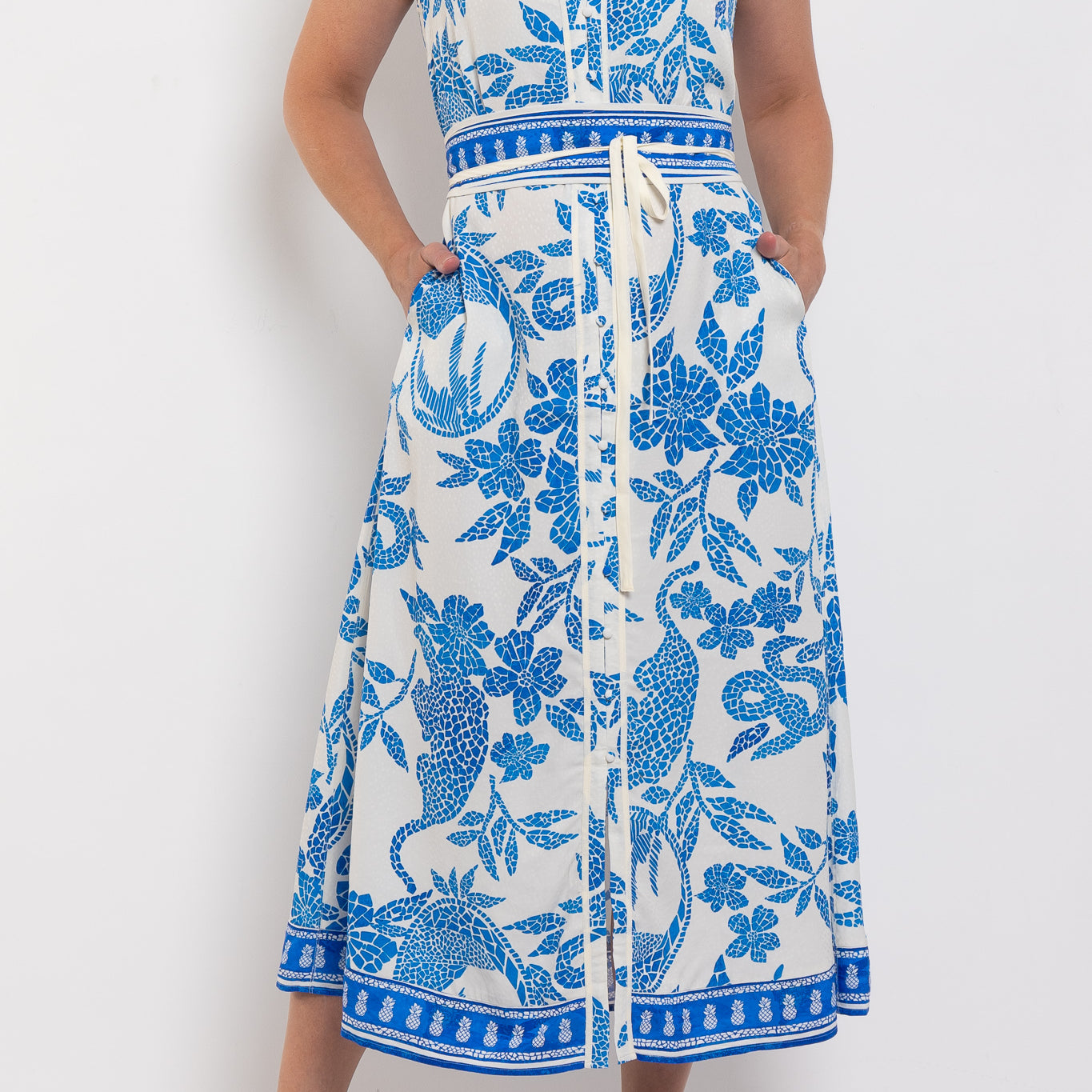 Once Was Callista Petal Sleeve Azure Mosaic Dress