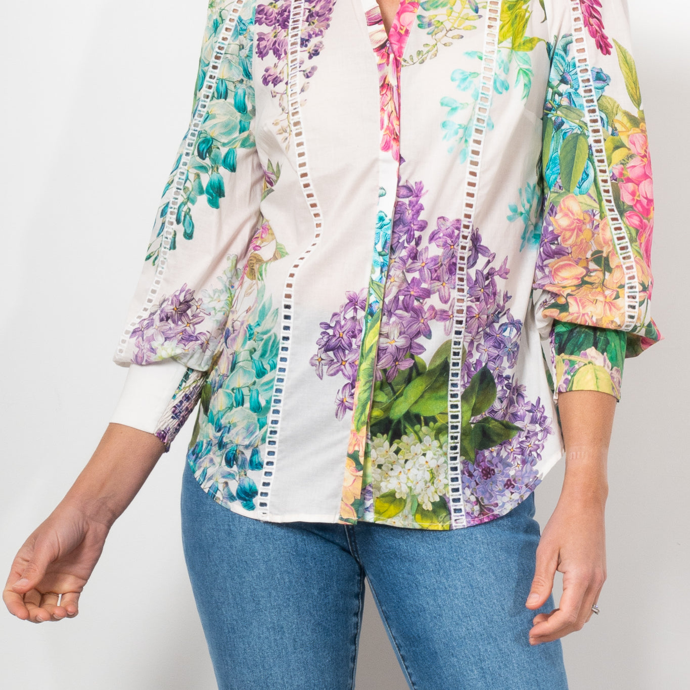 Once Was Swanson Embroidered Cotton Voile Shirt Wisteria