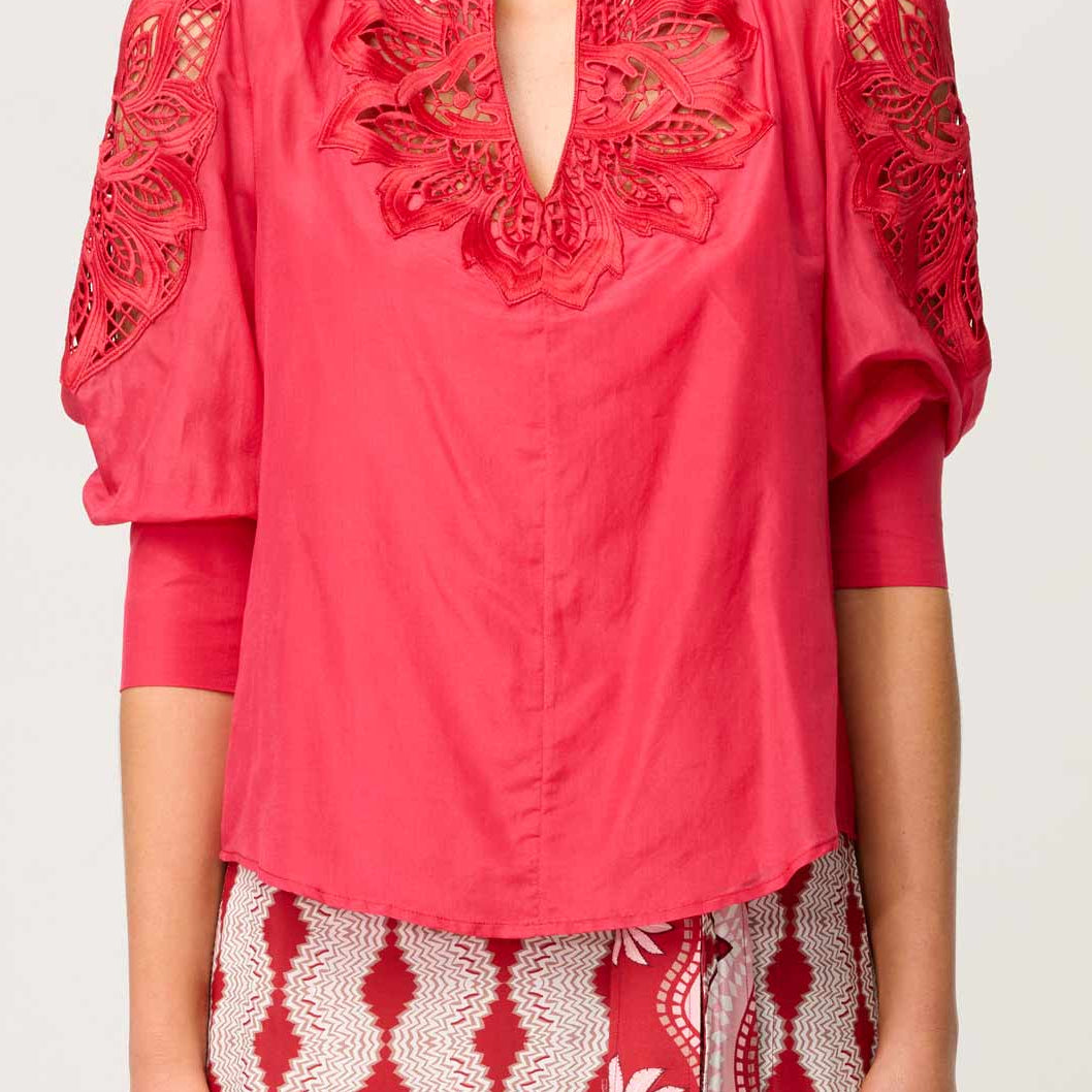 Once Was Oleander Cotton Silk Lace Blouse