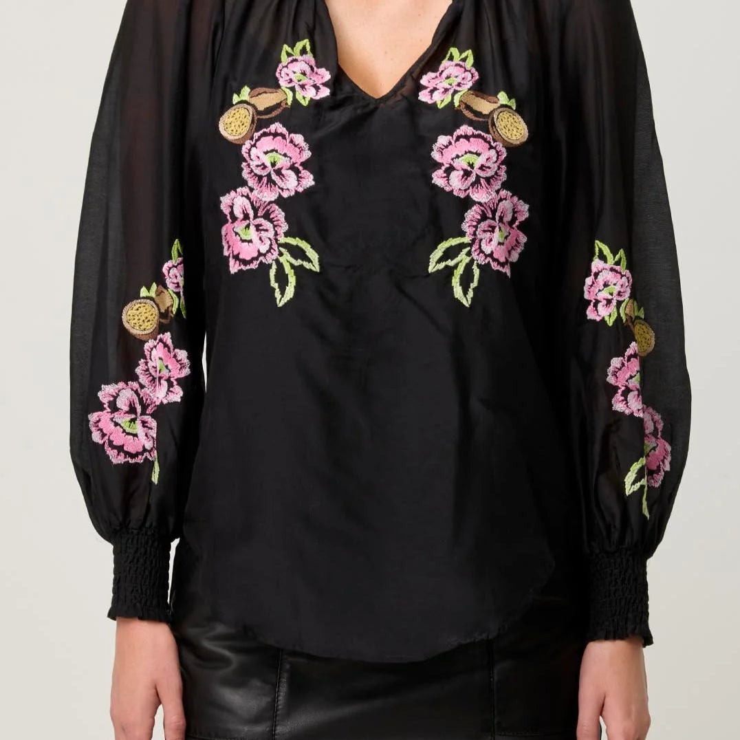 Once Was Catalina Embroidered Silk Blouse