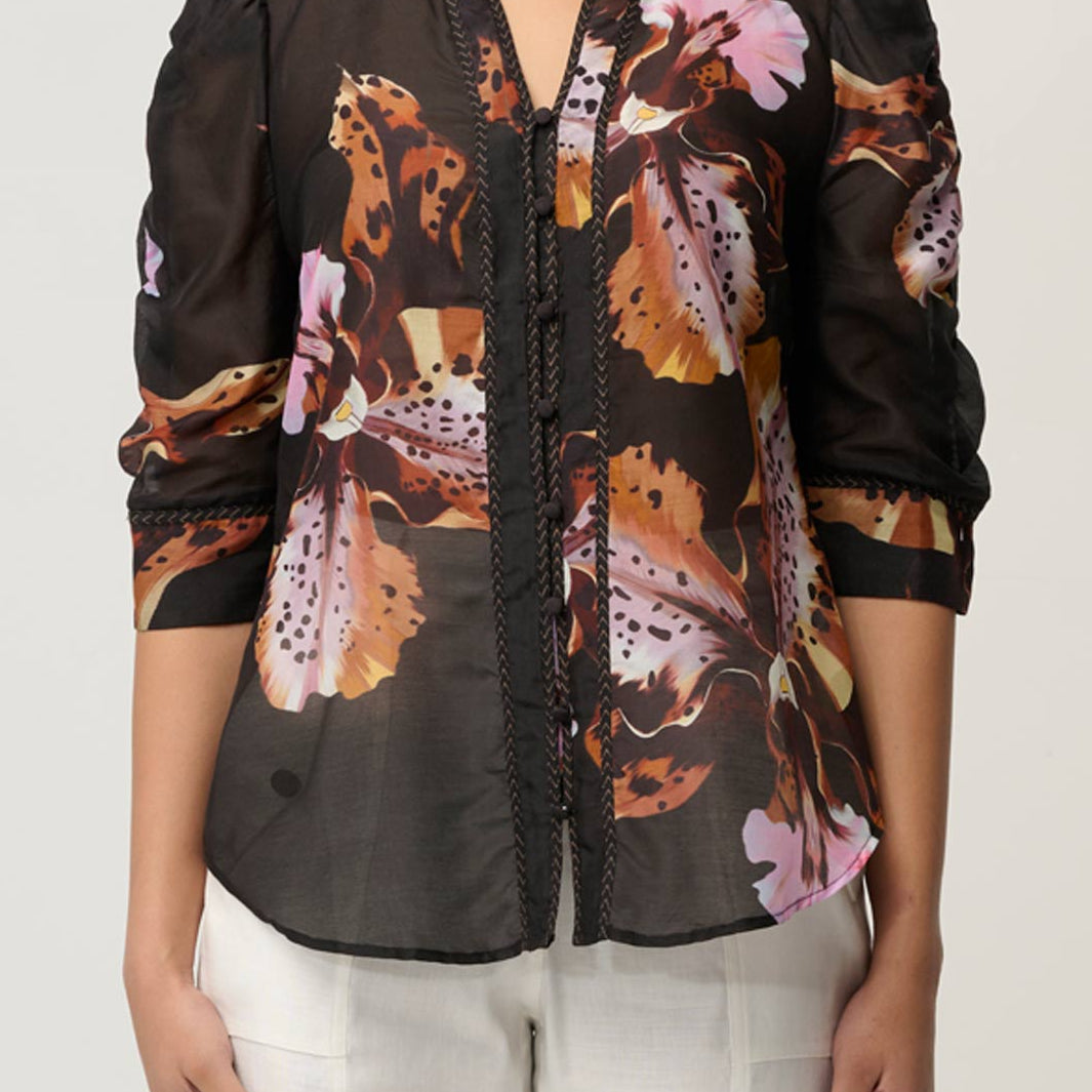 Once Was Calantha Sunset Orchid Print Shirt