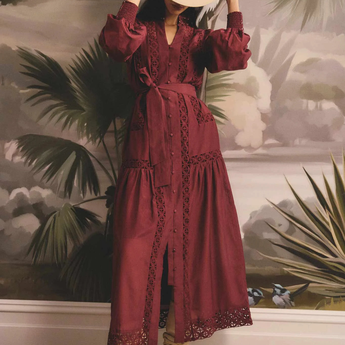 Once Was Cascadian Cotton Silk Lace Detail Maxi Dress
