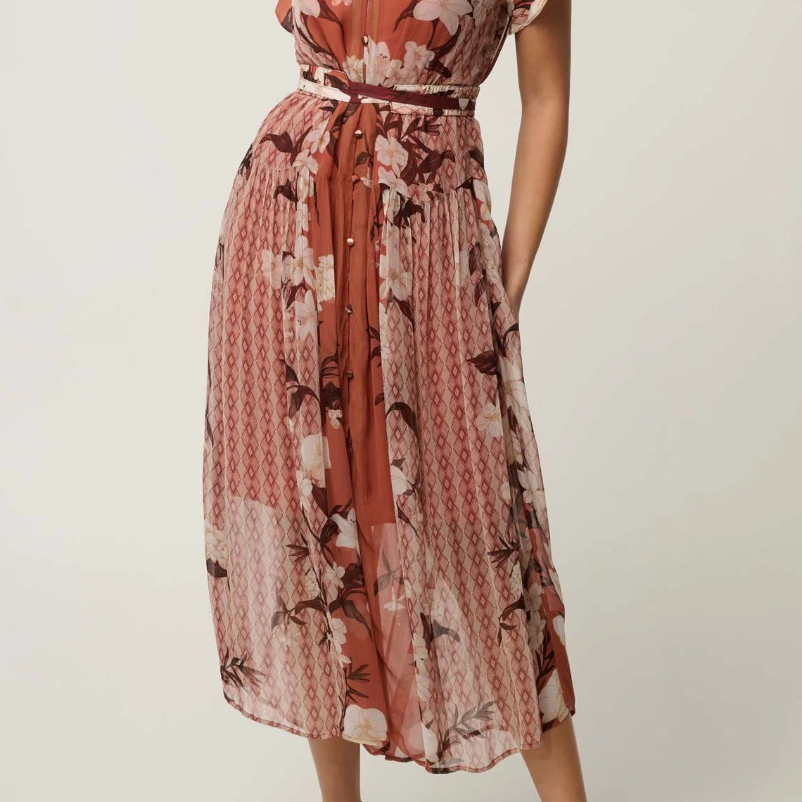 Once Was Perla Sheer Print Dress Amber Vine