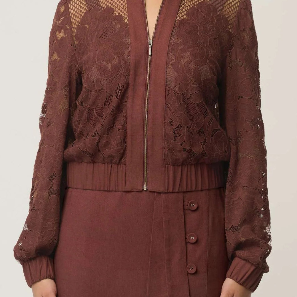 Once Was Solene Cotton Blend Lace Bomber