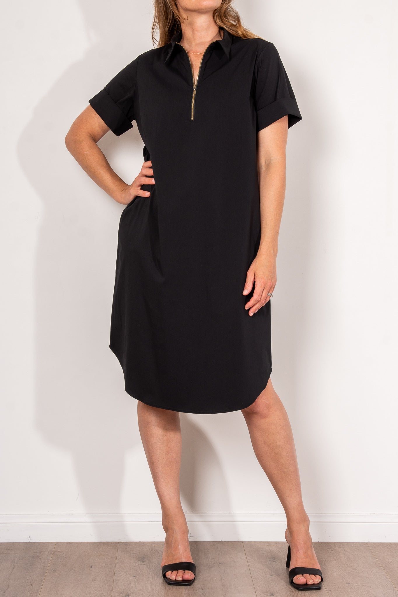 Mela Purdie Short Sleeve Zip Front Dress Microprene
