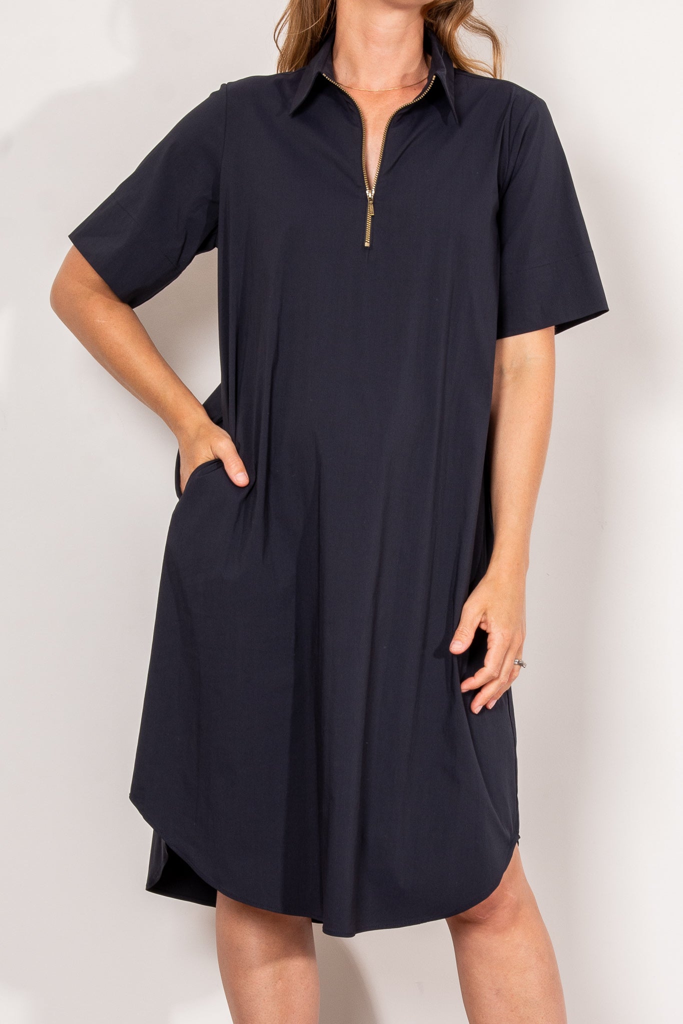 Mela Purdie Short Sleeve Zip Front Dress Microprene