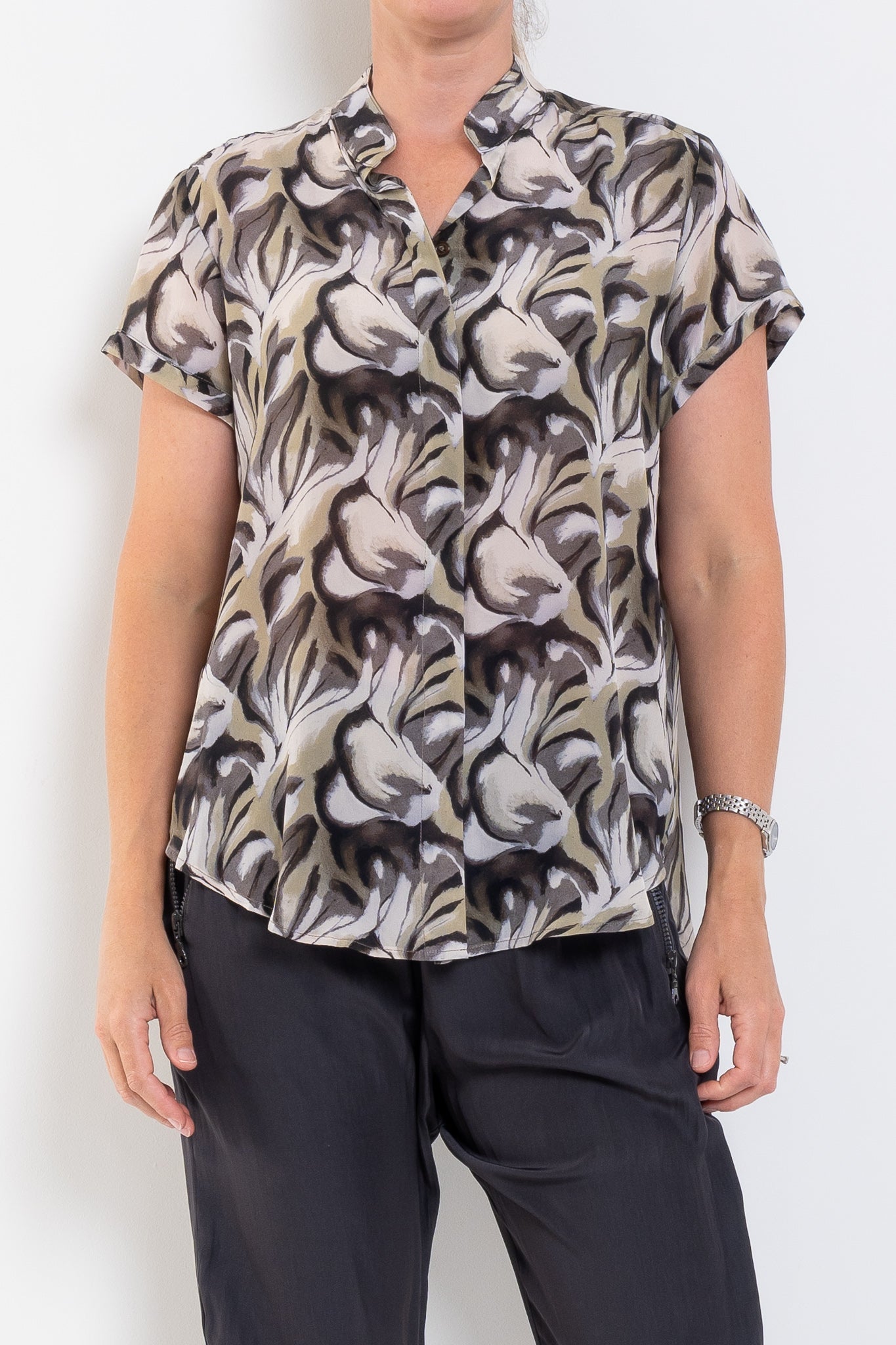Mela Purdie Soft Stand Shirt Bayleaf Print Silk