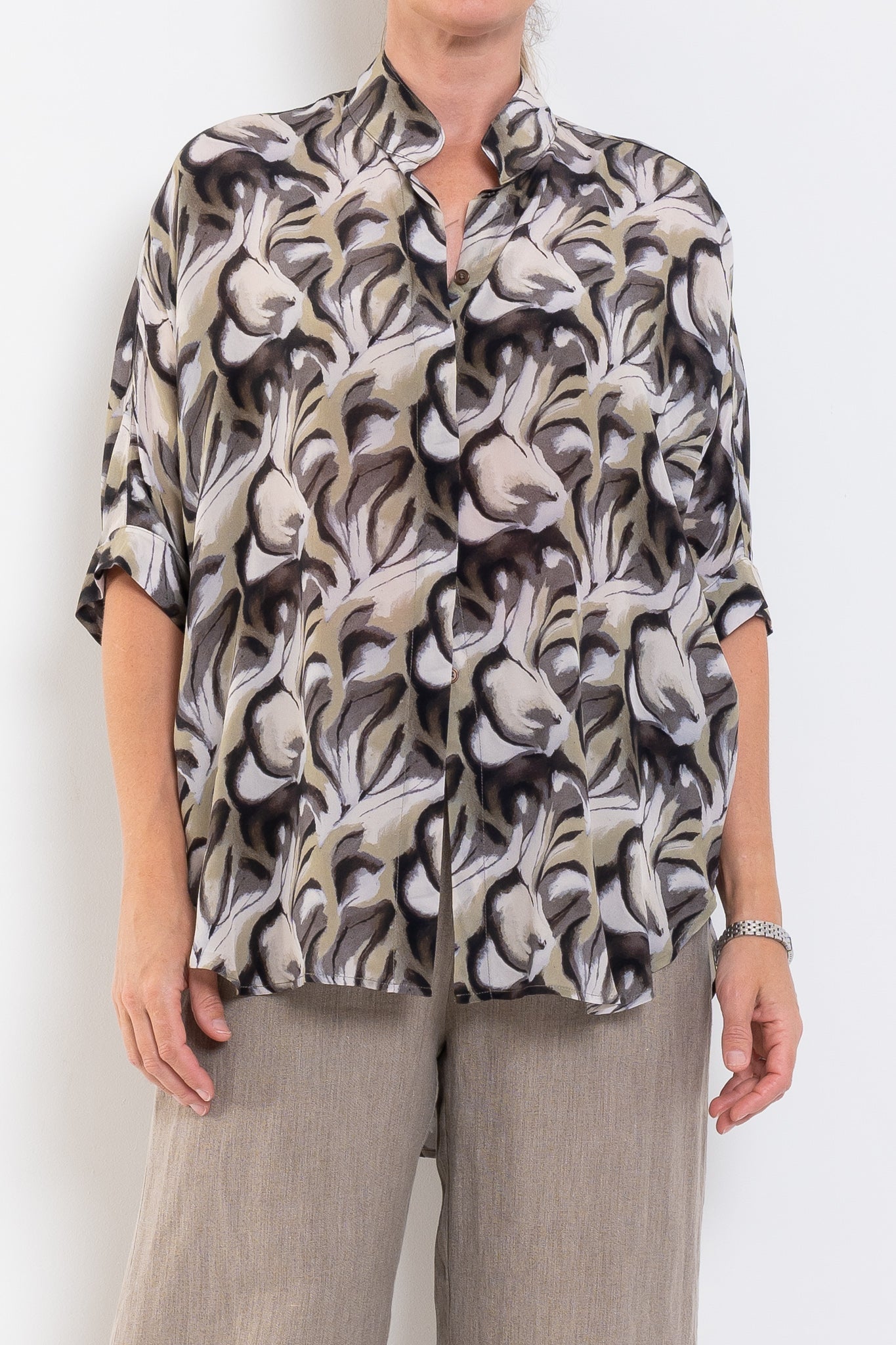Mela Purdie Villa Overshirt Bayleaf Print Silk