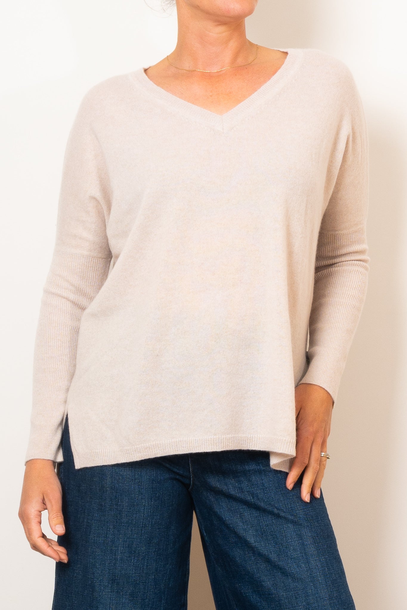 Mia Fratino Cashmere Essentials V Neck Boyfriend Sweater