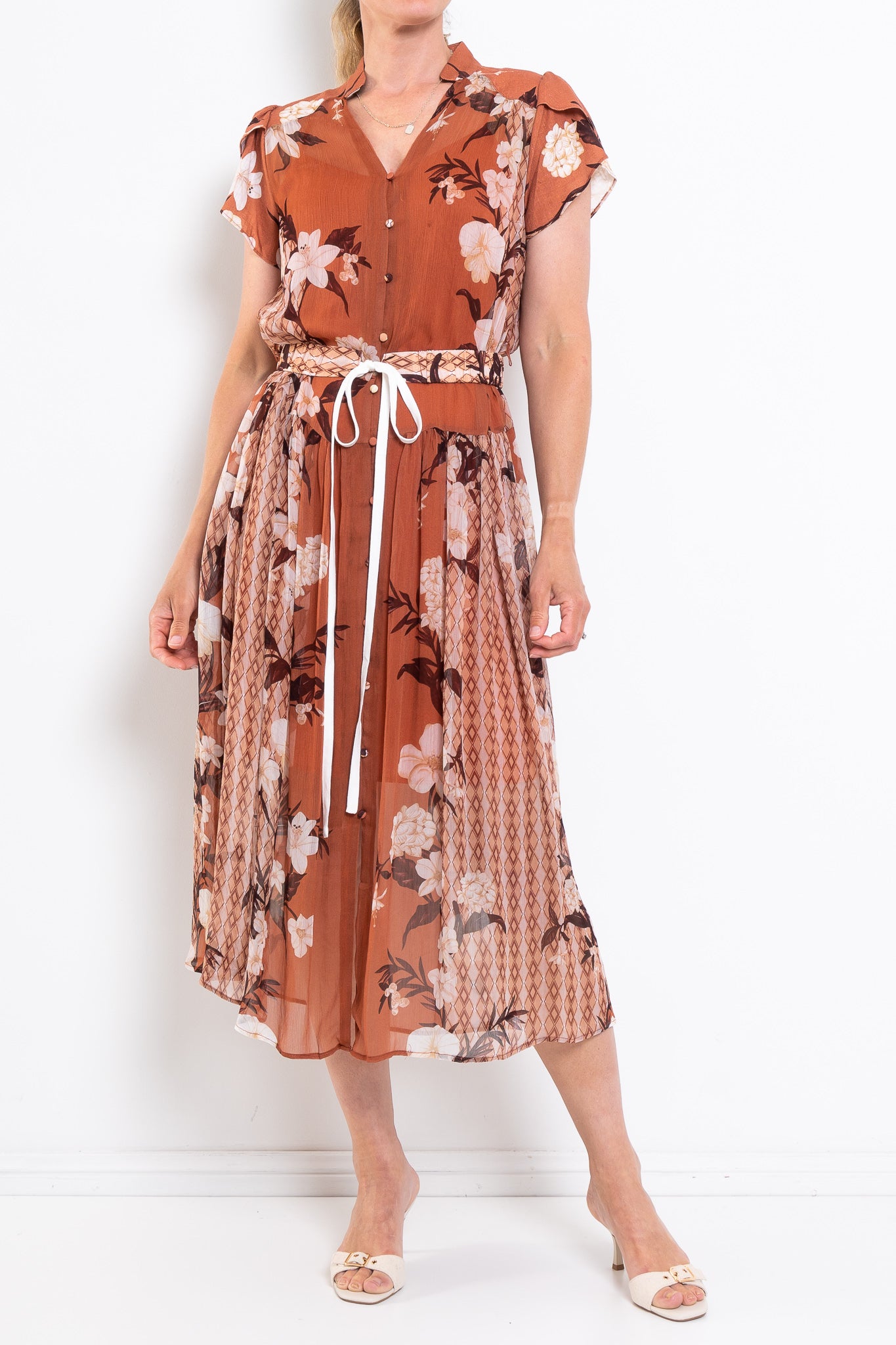 Once Was Perla Sheer Print Dress Amber Vine