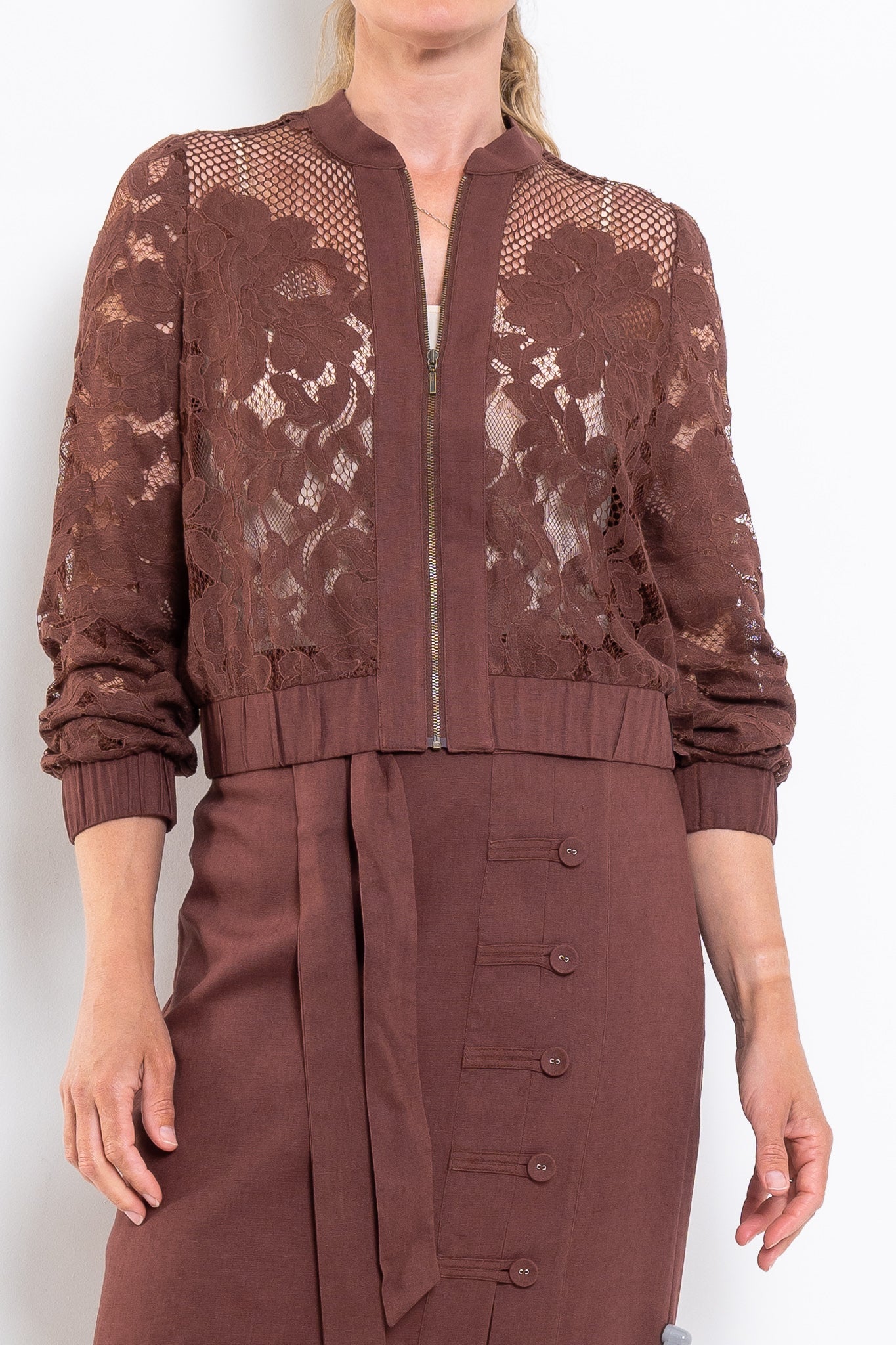 Once Was Solene Cotton Blend Lace Bomber