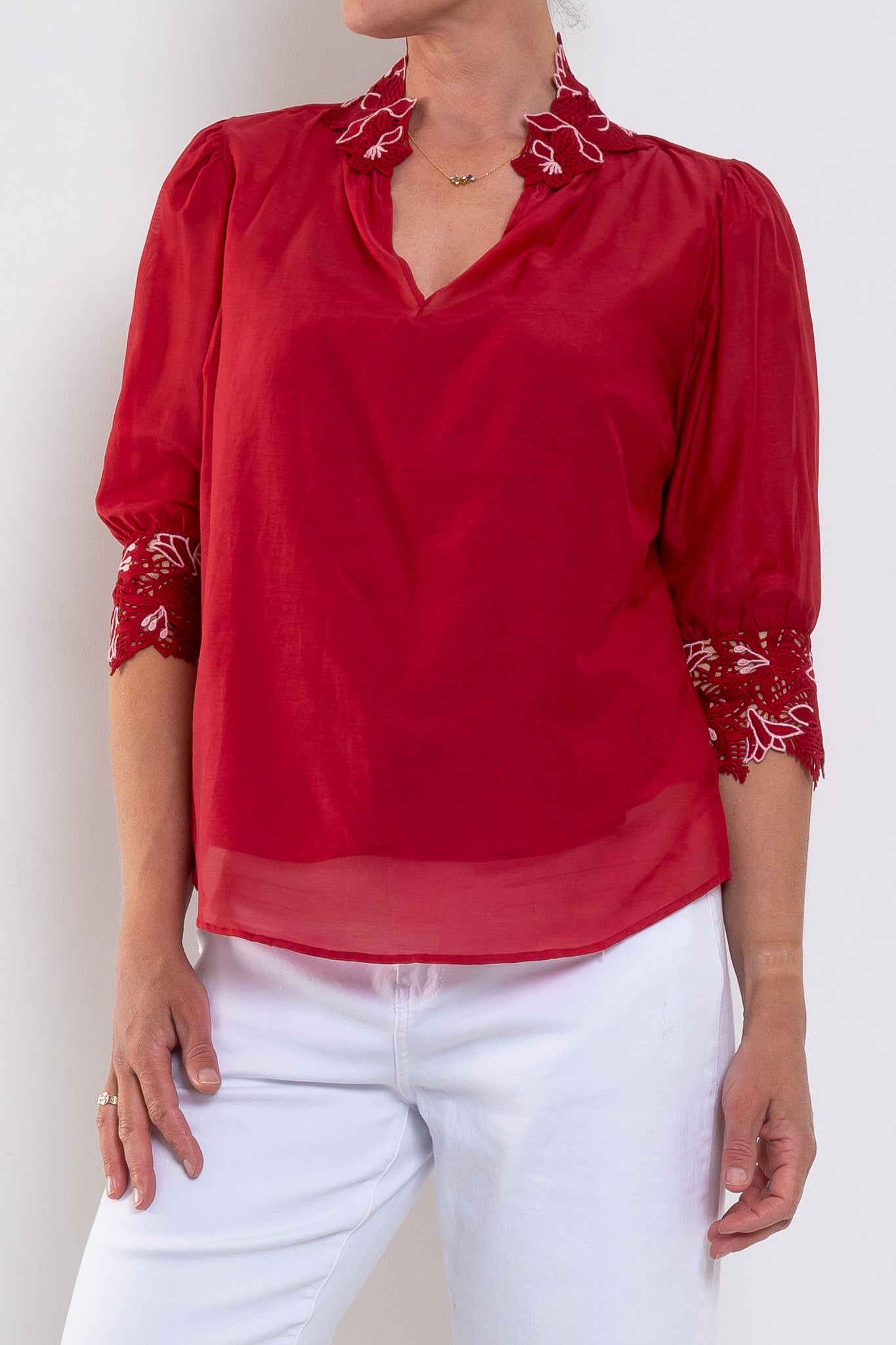 Once Was Jardin Cotton Silk Lace Blouse