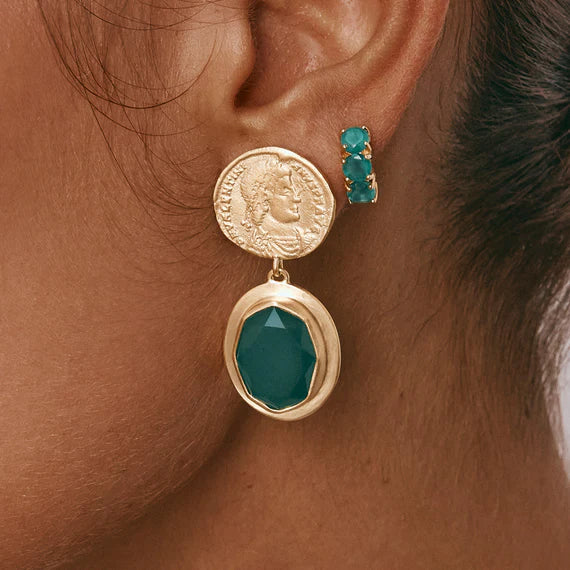 FAIRLEY Green Agate Ancient Coin Drop Earrings