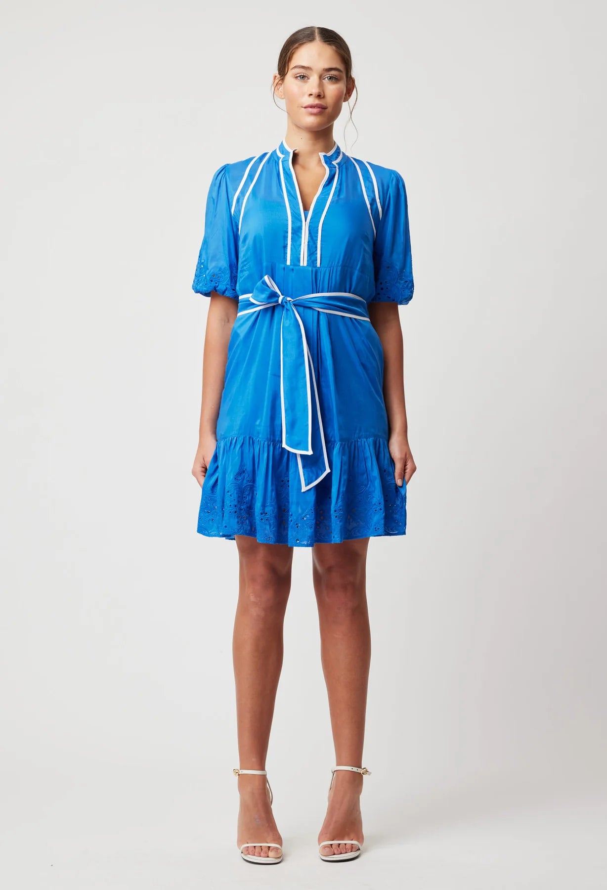 Once Was Lucia Embroidered Cotton Silk Dress Azure