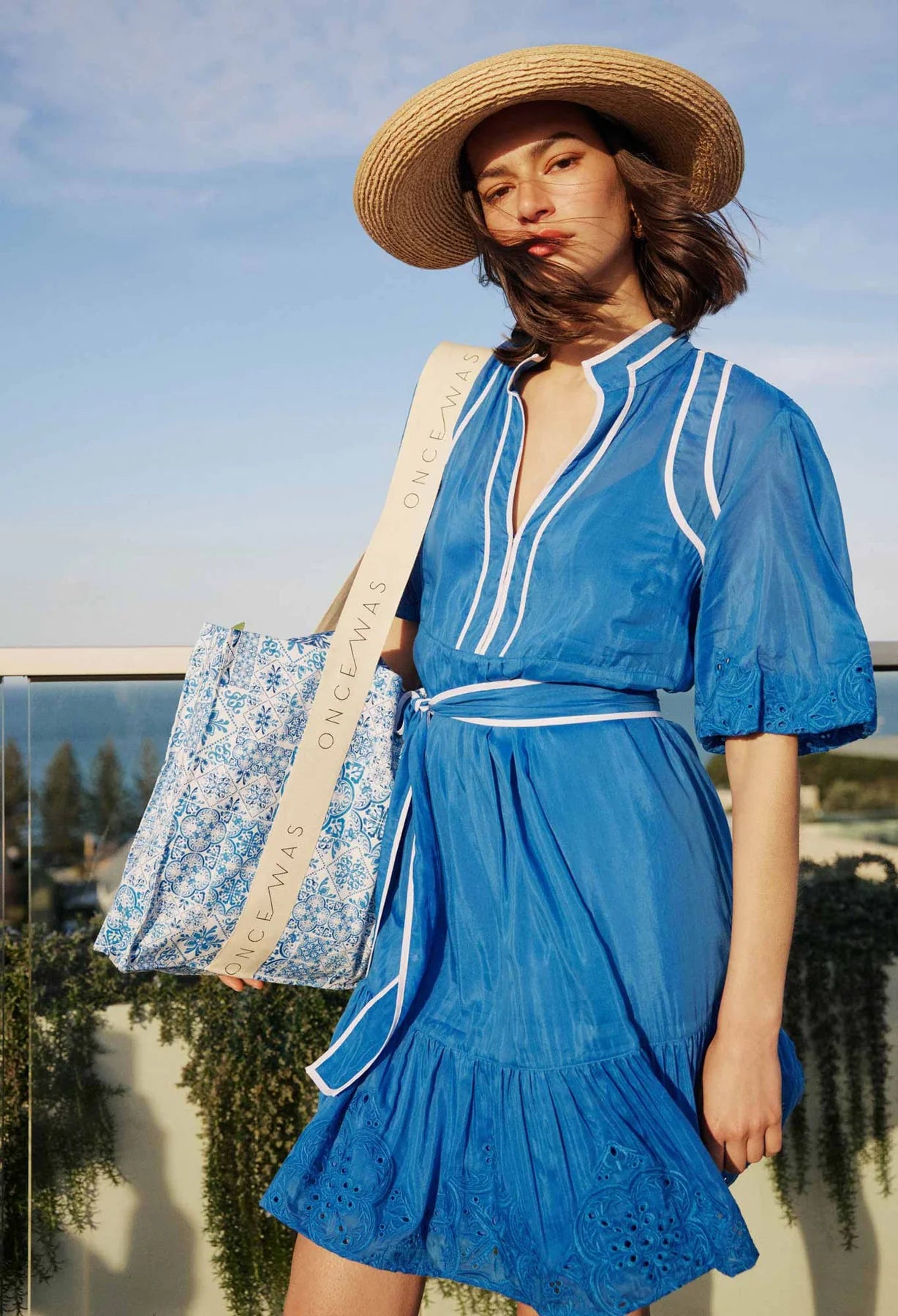 Once Was Blue White Embroidered Cotton Silk Dress Impulse Boutique