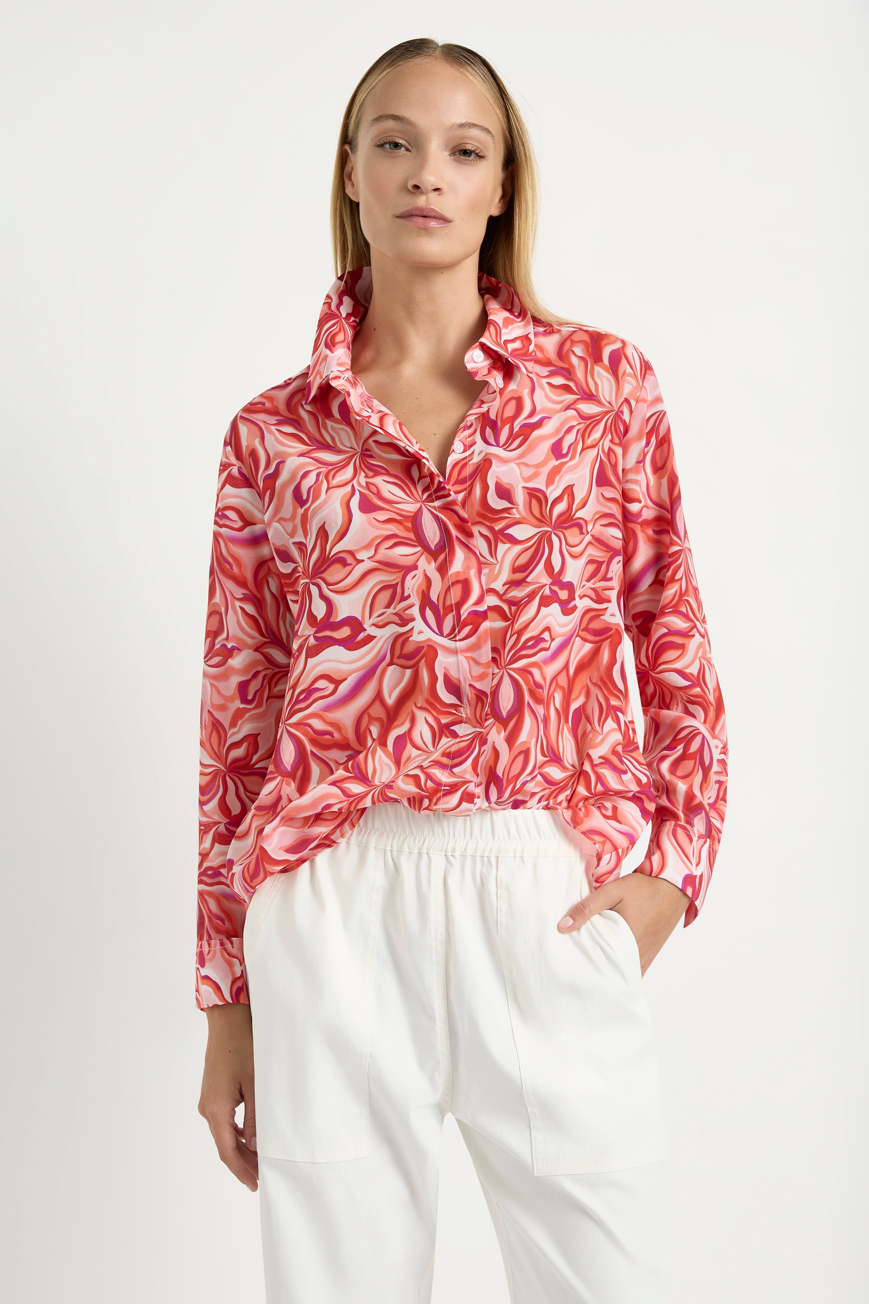 Mela Purdie Soft Shirt Tangello Print Silk