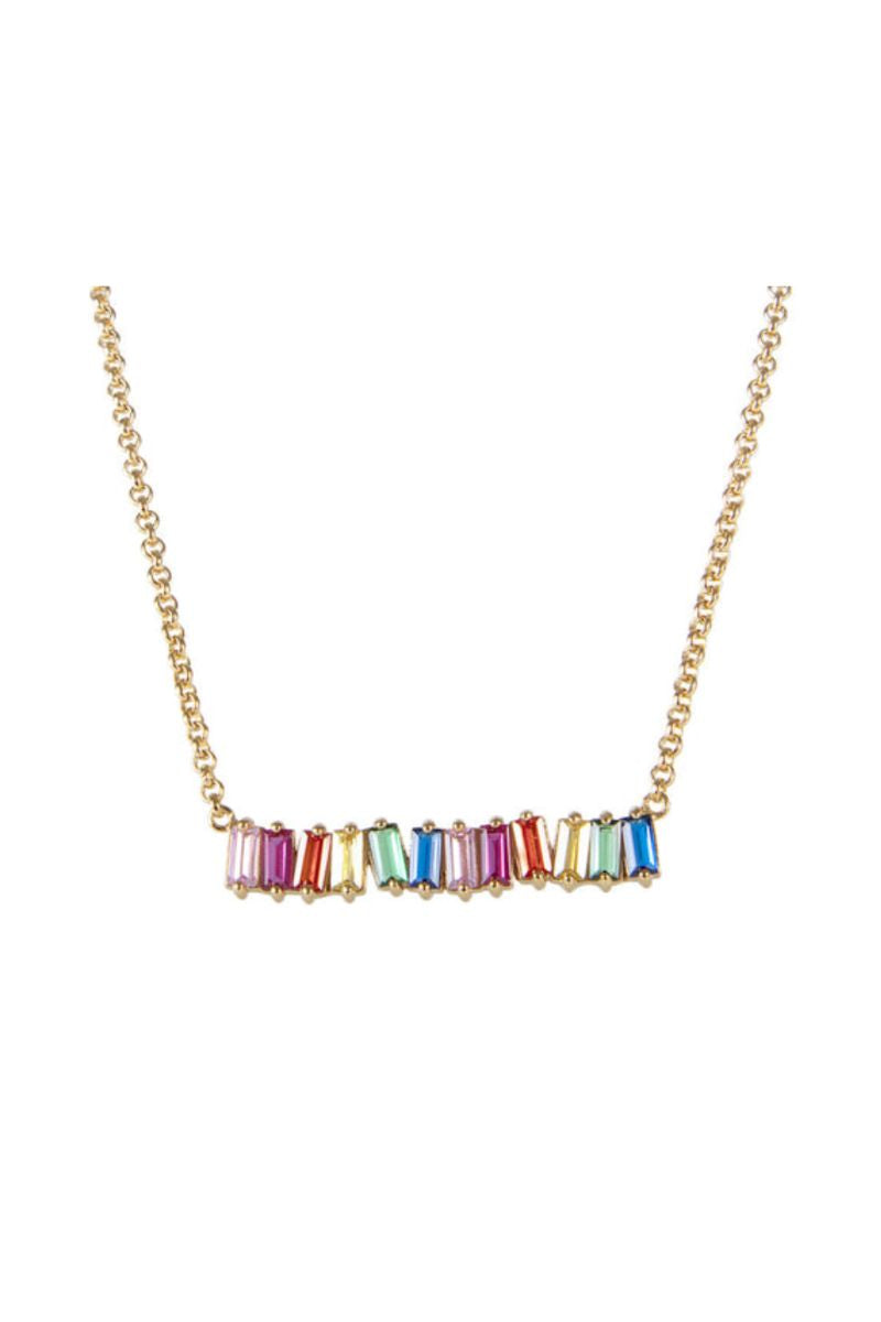 Fairley Rainbow Baguette Cluster Necklace