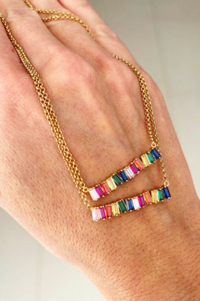 Fairley Rainbow Baguette Cluster Necklace