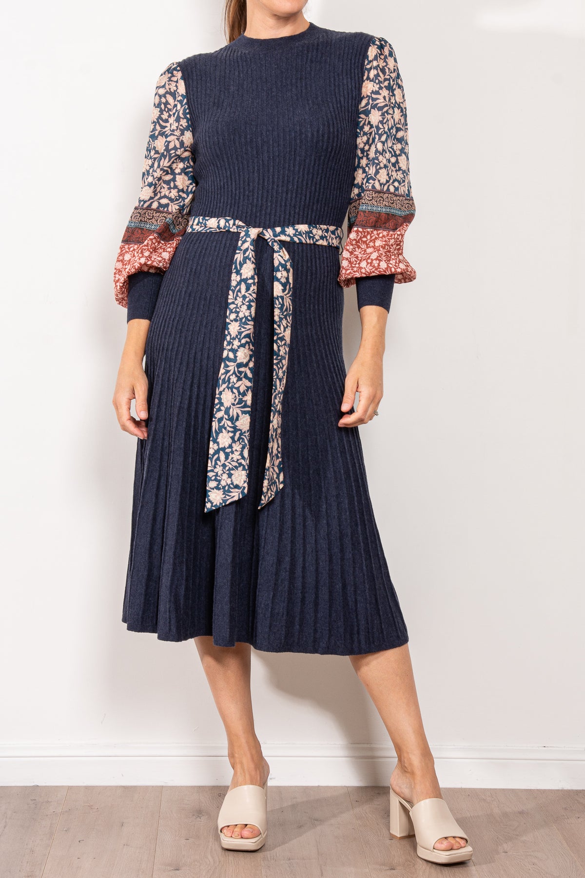 Once Was Chiara Contrast Sleeve Wool Knit Dress