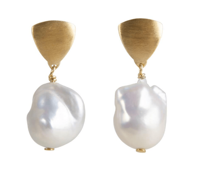 Fairley Baroque Pearl Shield Drop Earrings Gold - Impulse Boutique