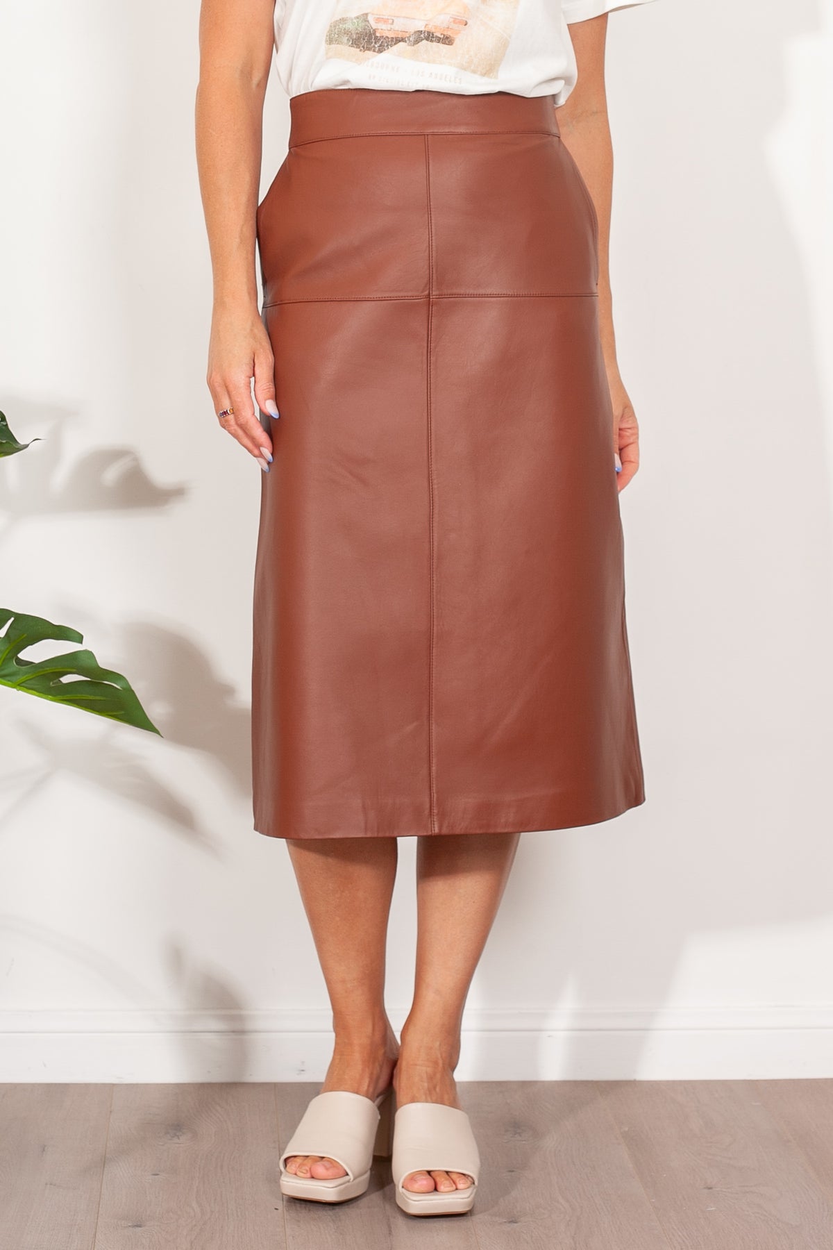Ena Pelly Blair Leather Midi Skirt