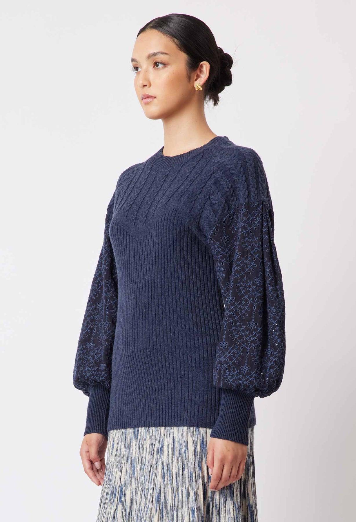 Once Was Serena Broderie Sleeve Wool Knit